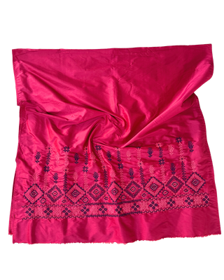 Double Width Hand Embroidered Silk Scarf in Red