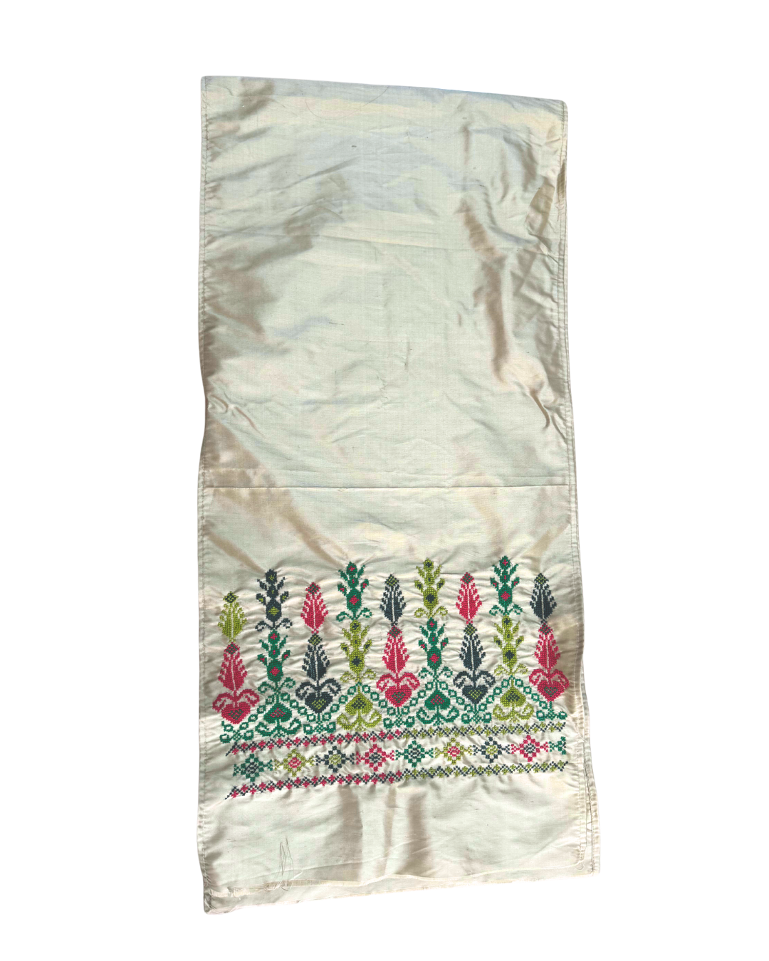 Hand Embroidered Silk Scarf in Beige