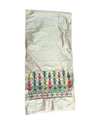 Hand Embroidered Silk Scarf in Beige