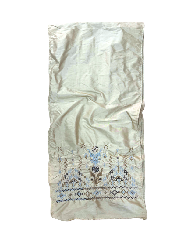 Hand Embroidered Silk Scarf in Beige