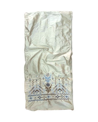 Hand Embroidered Silk Scarf in Beige