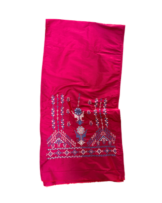 Hand Embroidered Silk Scarf in Red