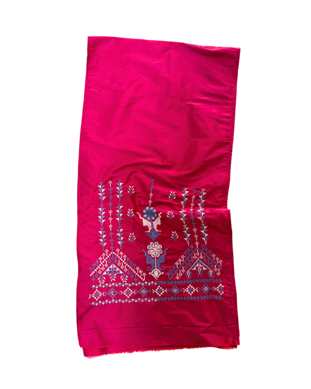 Hand Embroidered Silk Scarf in Red