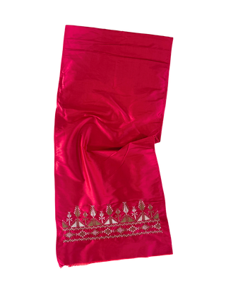 Hand Embroidered Silk Scarf in Red