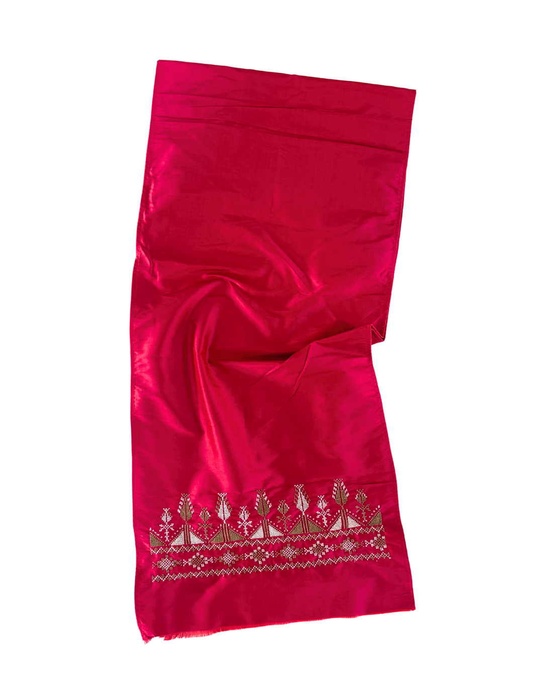 Hand Embroidered Silk Scarf in Red