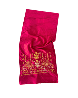 Hand Embroidered Silk Scarf in Red