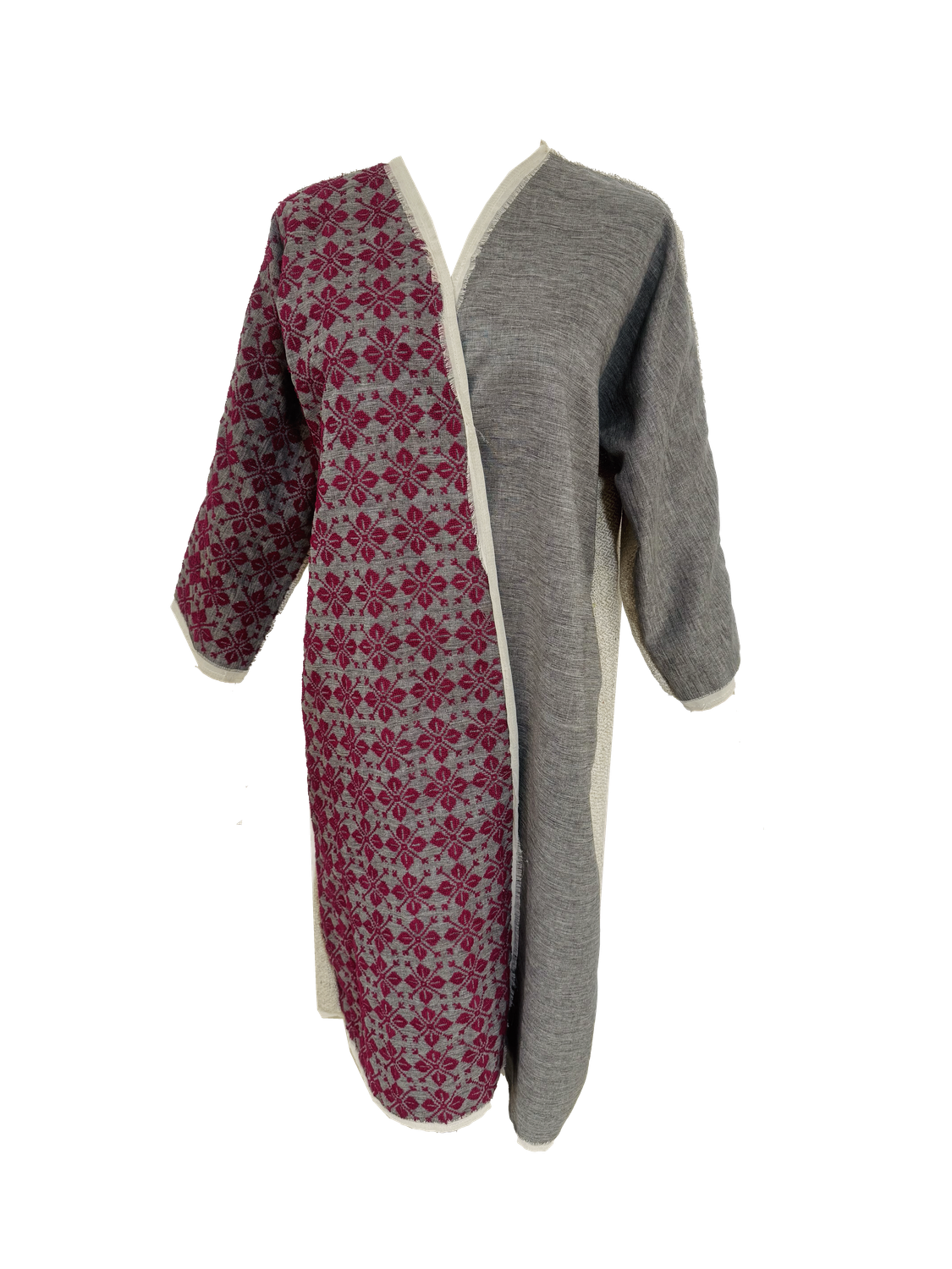 Nadia Dajani x UNHCR Beige and Burgundy Hand Embroidered Abaya