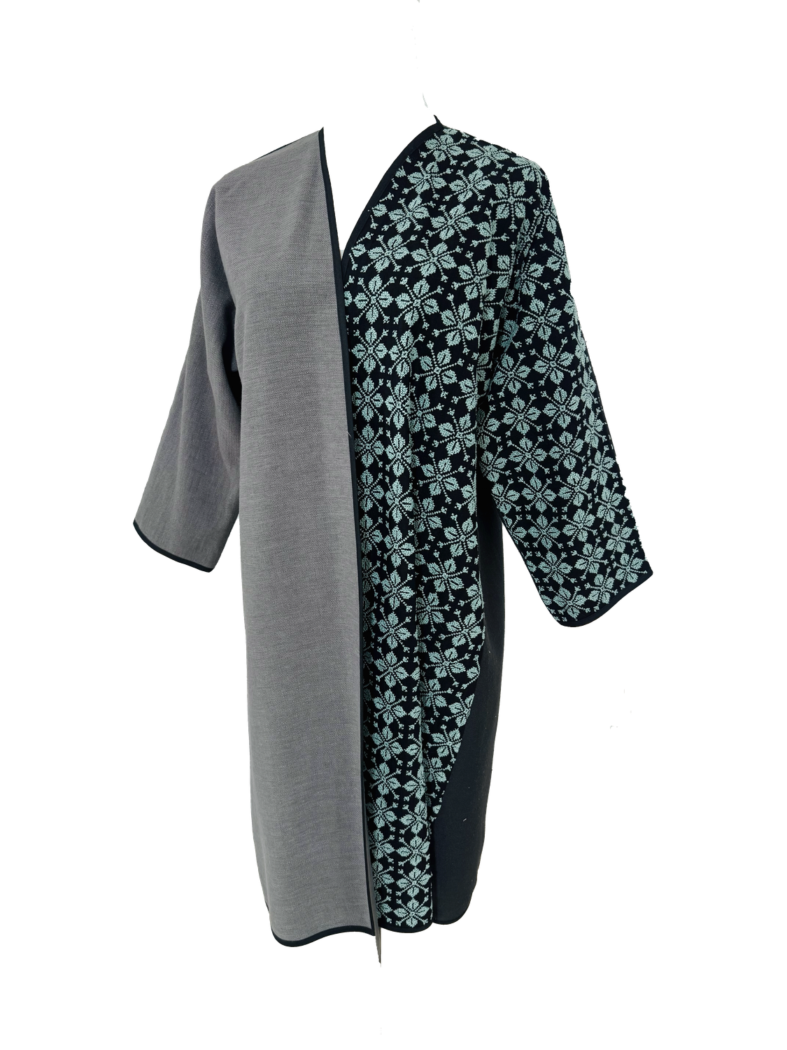 Nadia Dajani x UNHCR Baby Blue and Black Hand Embroidered Abaya
