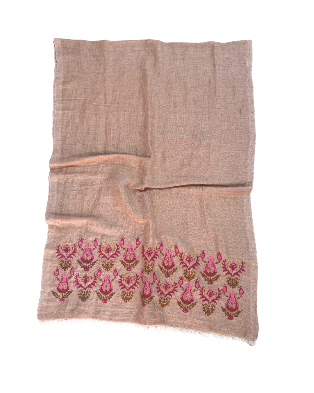 Egyptian Cotton Heavily Embroidered Scarf in Beige