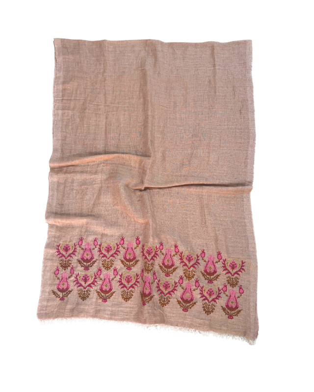 Egyptian Cotton Heavily Embroidered Scarf in Beige