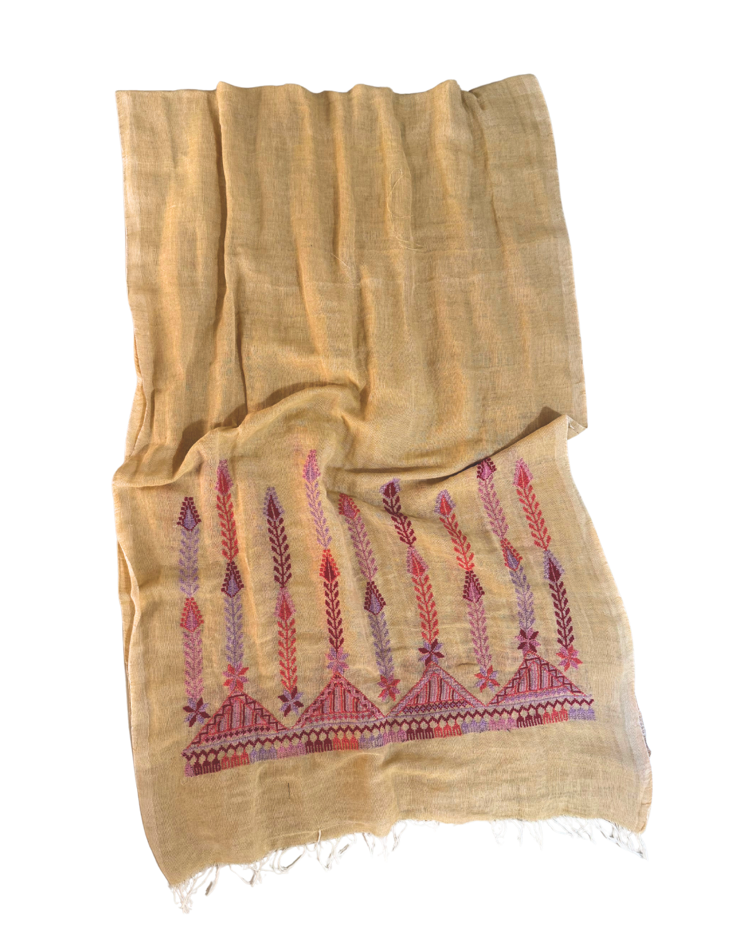 Egyptian Cotton Heavily Embroidered Scarf in Mustard