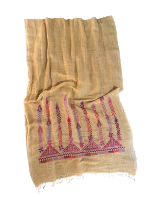 Egyptian Cotton Heavily Embroidered Scarf in Mustard