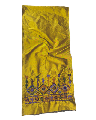 Hand Embroidered Silk Scarf in Olive Green