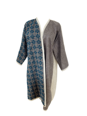 Nadia Dajani x UNHCR Beige, Grey and Teal Hand Embroidered Abaya