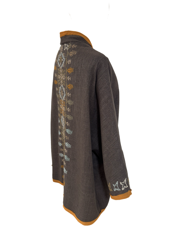 Nadia Dajani x MAP Hand Embroidered Brown Round Jacket with Orange Trim