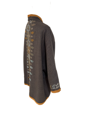 Nadia Dajani x MAP Hand Embroidered Brown Round Jacket with Orange Trim