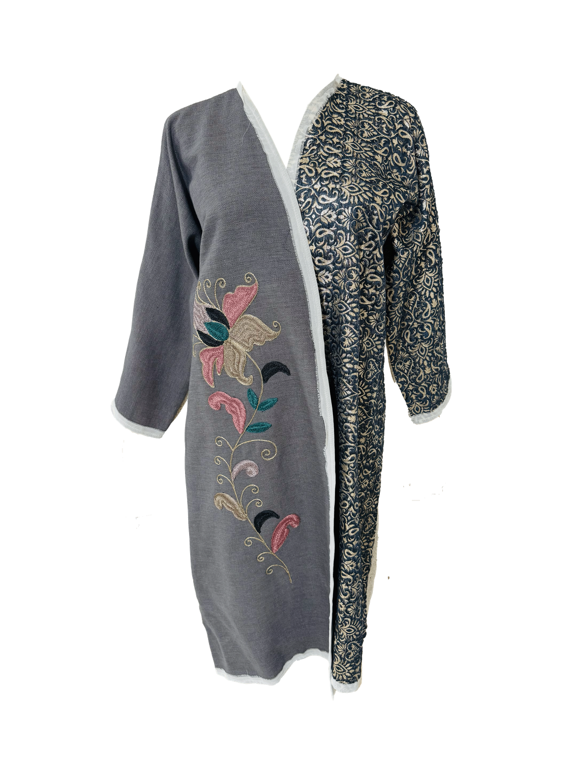 Abaya with Ottoman Carnation Embroidery in Beige and Grey