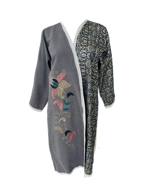 Abaya with Ottoman Carnation Embroidery in Beige and Grey