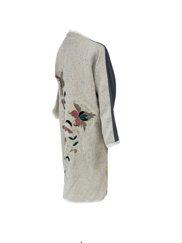 Abaya with Ottoman Carnation Embroidery in Beige and Grey