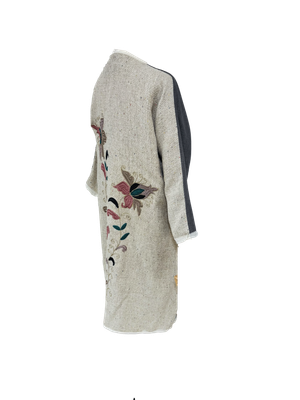 Abaya with Ottoman Carnation Embroidery in Beige and Grey