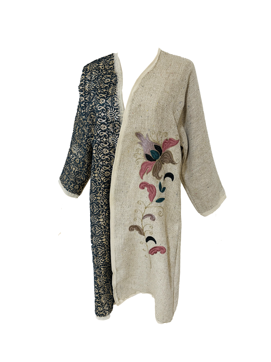 Abaya with Ottoman Carnation Embroidery in Beige with Brocade