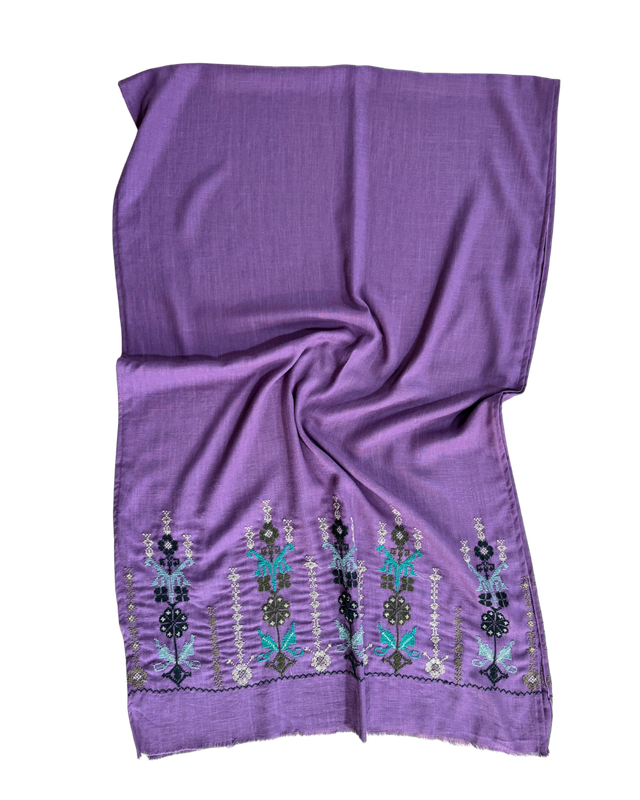 Nadia Dajani x Jerash Camp Embroidered Scarf in Purple