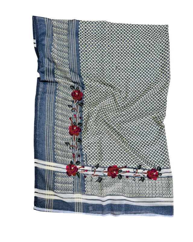Nadia Dajani x Jerash Camp Embroidered Hatta in Navy Blue