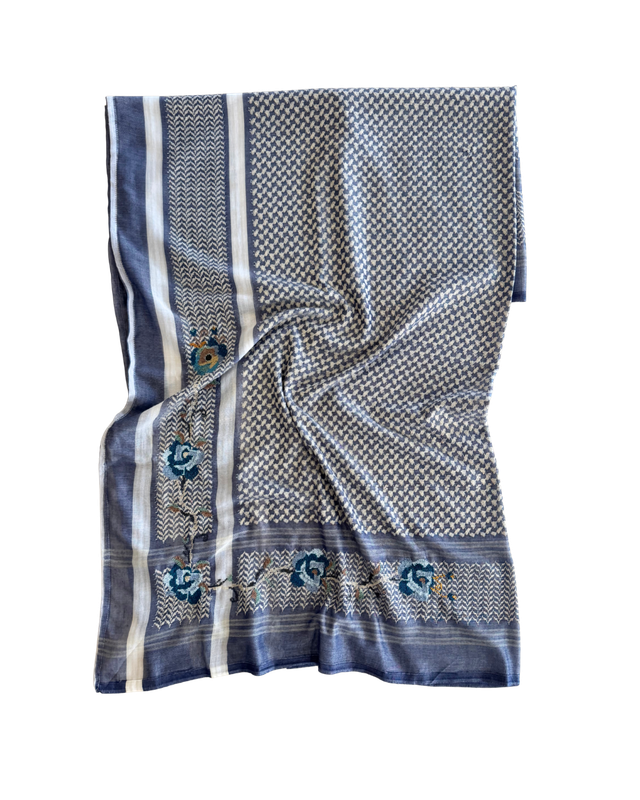 Nadia Dajani x Jerash Camp Embroidered Hatta in Navy Blue