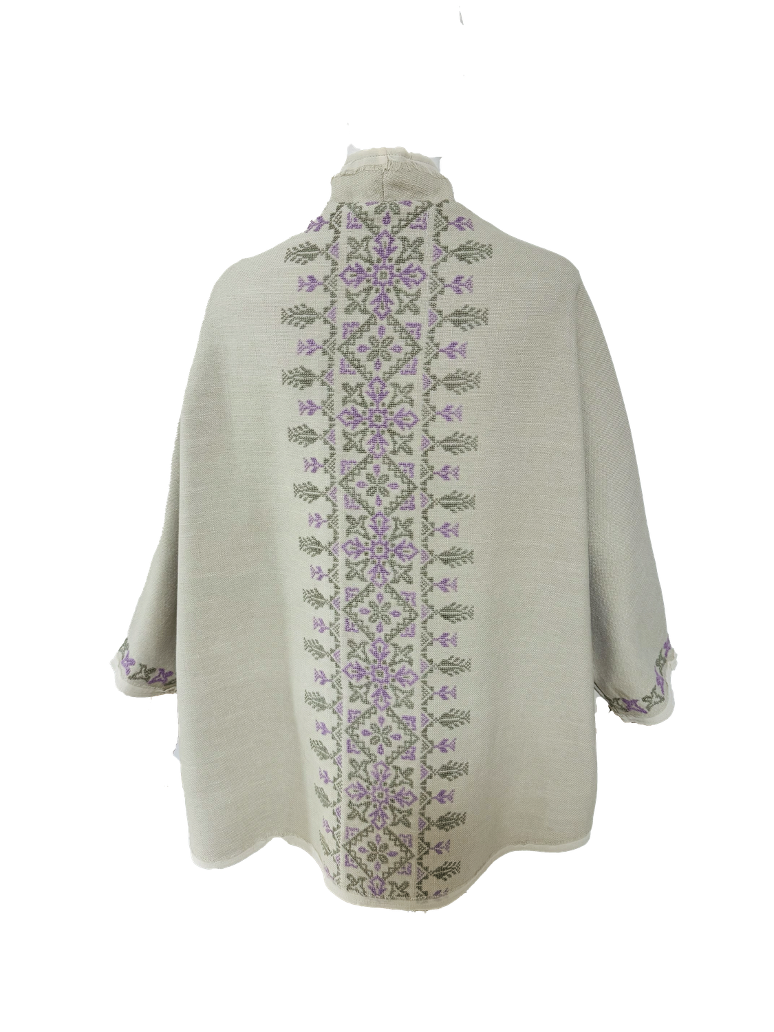 Nadia Dajani x MAP Hand Embroidered Beige Round Jacket with Green and Purple Embroidery