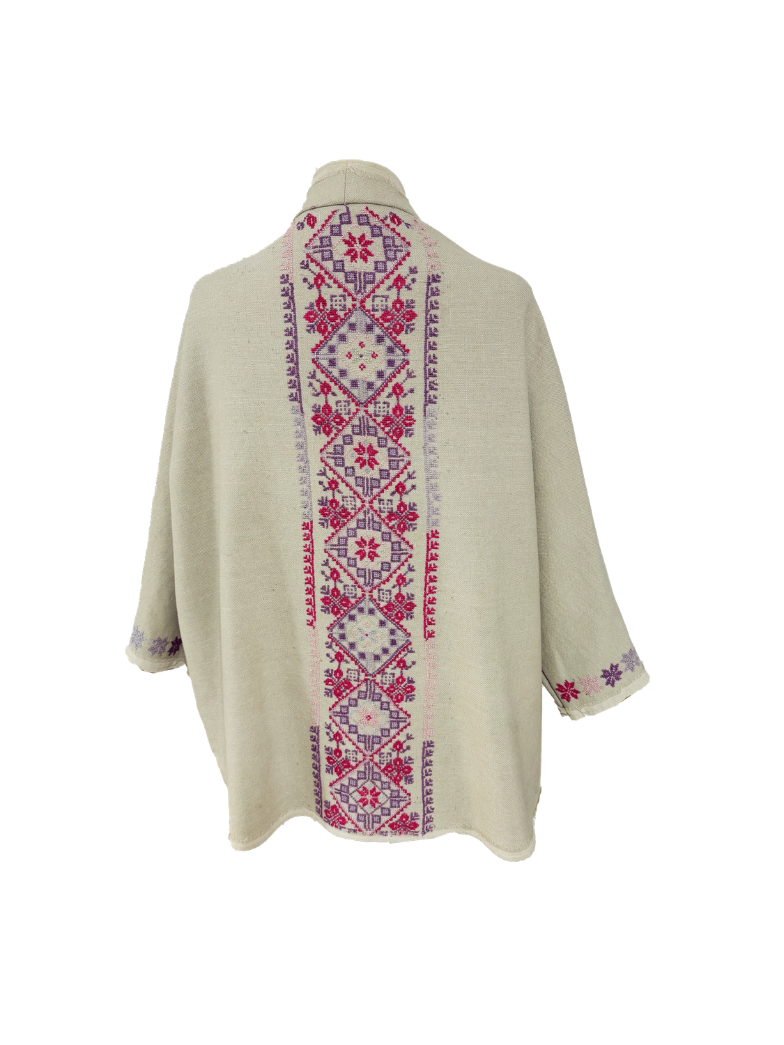 Nadia Dajani x MAP Hand Embroidered Beige Round Jacket with Fuschia Embroidery