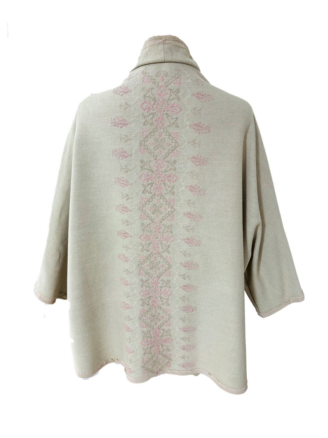 Nadia Dajani x MAP Hand Embroidered Beige Round Jacket with Pastel Pink Embroidery