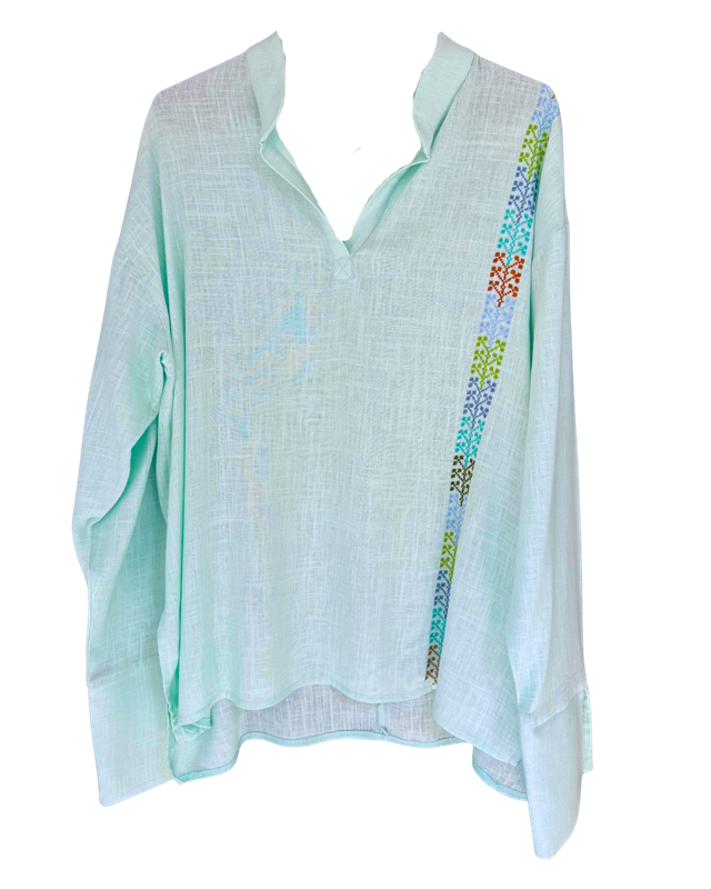 The Embroidered Men's Shirt in Mint Green