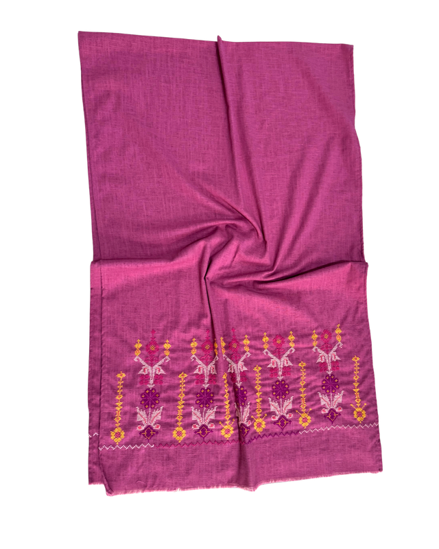 Nadia Dajani x Jerash Camp Embroidered Scarf in Dark Pink