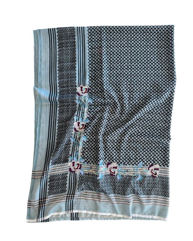 Nadia Dajani x Jerash Camp Embroidered Hatta in Blue