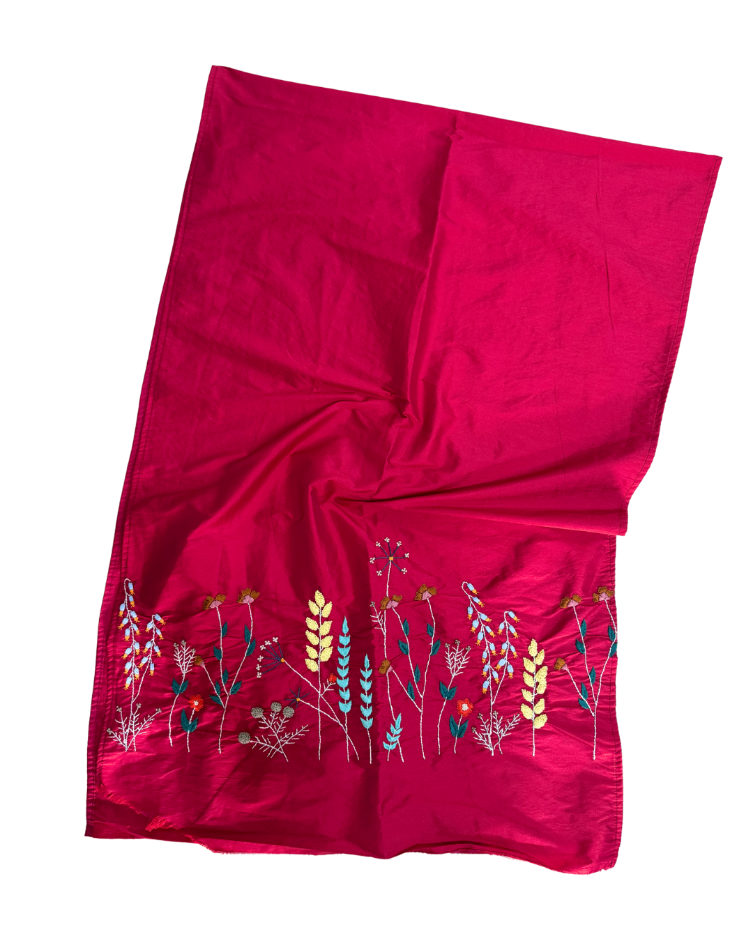 Nadia Dajani x UNHCR Double Width Embroidered Flower Scarf in Red Silk
