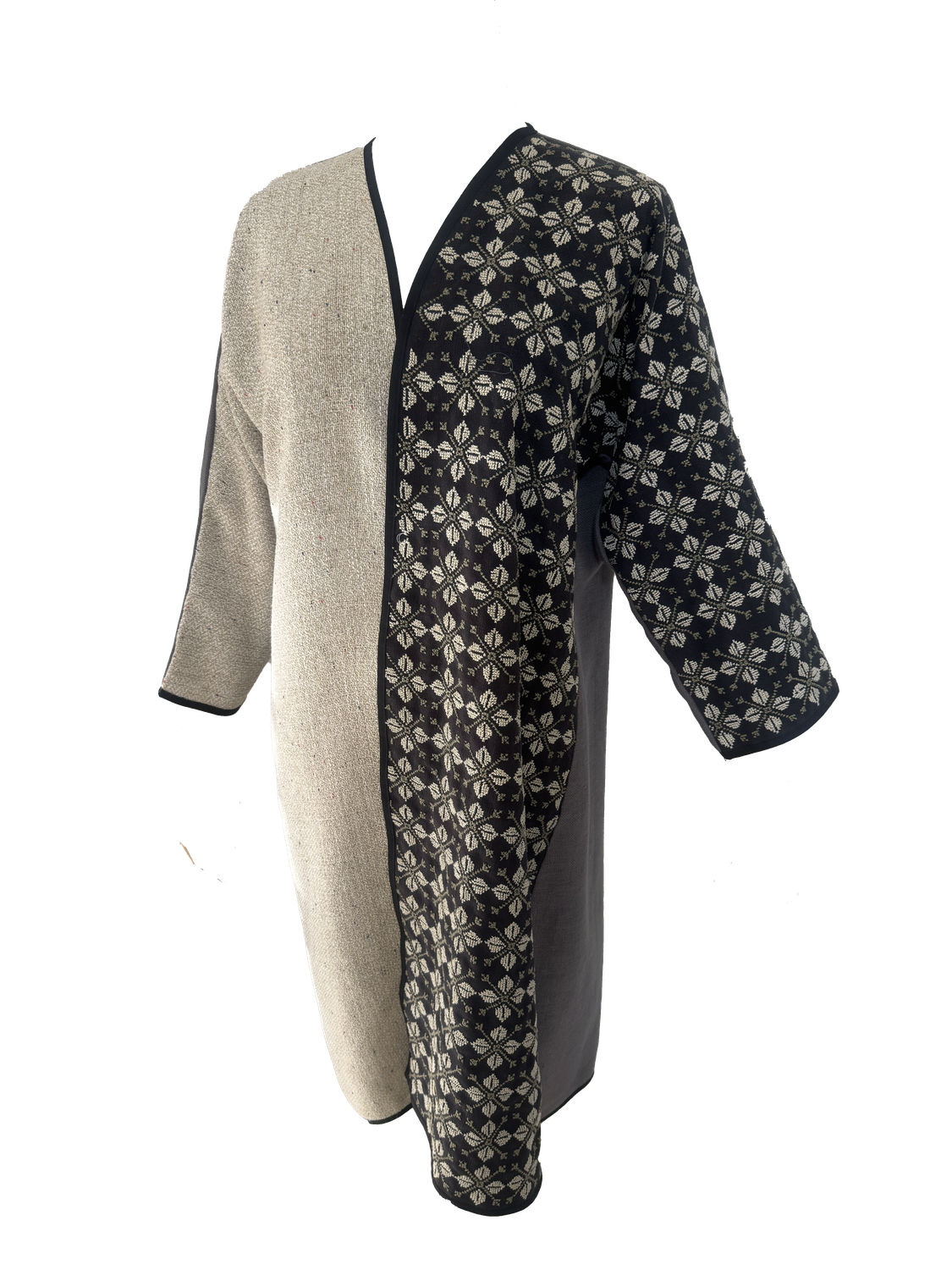 Nadia Dajani x UNHCR Beige, and Grey and Black Abaya with Beige Hand Embroidery