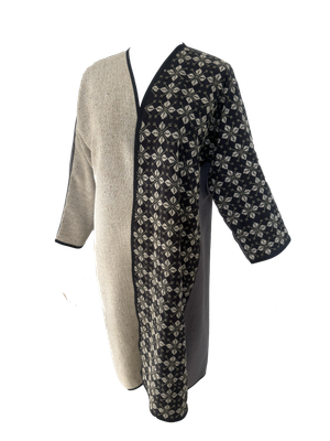 Nadia Dajani x UNHCR Beige, and Grey and Black Abaya with Beige Hand Embroidery