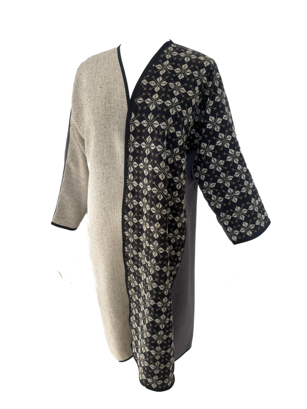 Nadia Dajani x UNHCR Beige, and Grey and Black Abaya with Beige Hand Embroidery