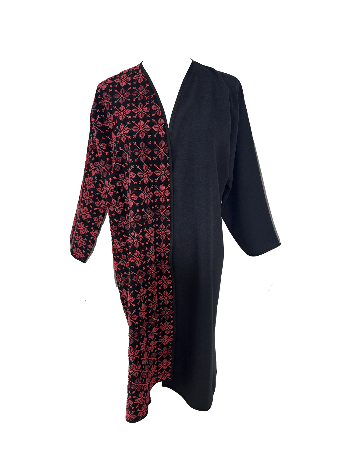 Nadia Dajani x UNHCR Black and Grey Abaya with Red Gradient Hand Embroidery
