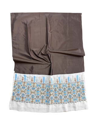 The Double Width Embroidered Silk Scarf in Brown