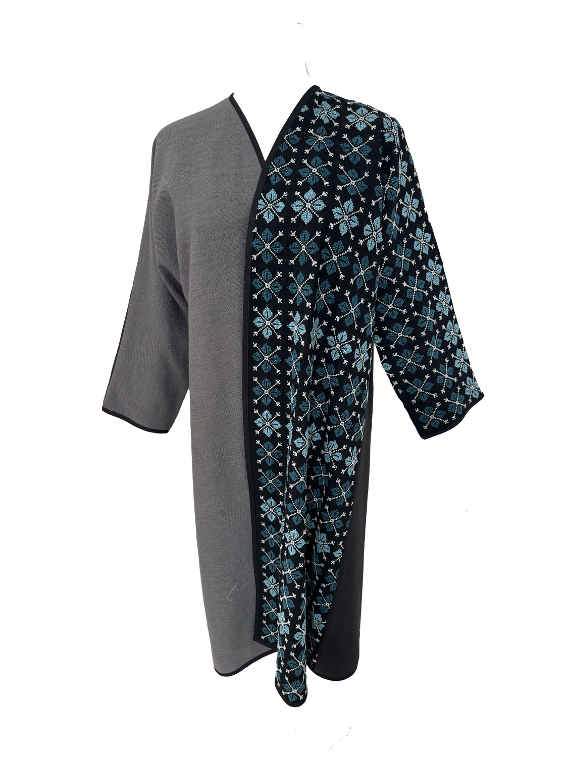 Nadia Dajani x UNHCR Grey and Black Abaya with Blue Gradient Hand Embroidery