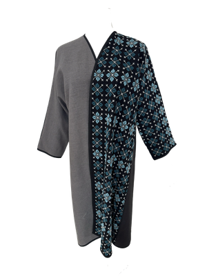 Nadia Dajani x UNHCR Grey and Black Abaya with Blue Gradient Hand Embroidery