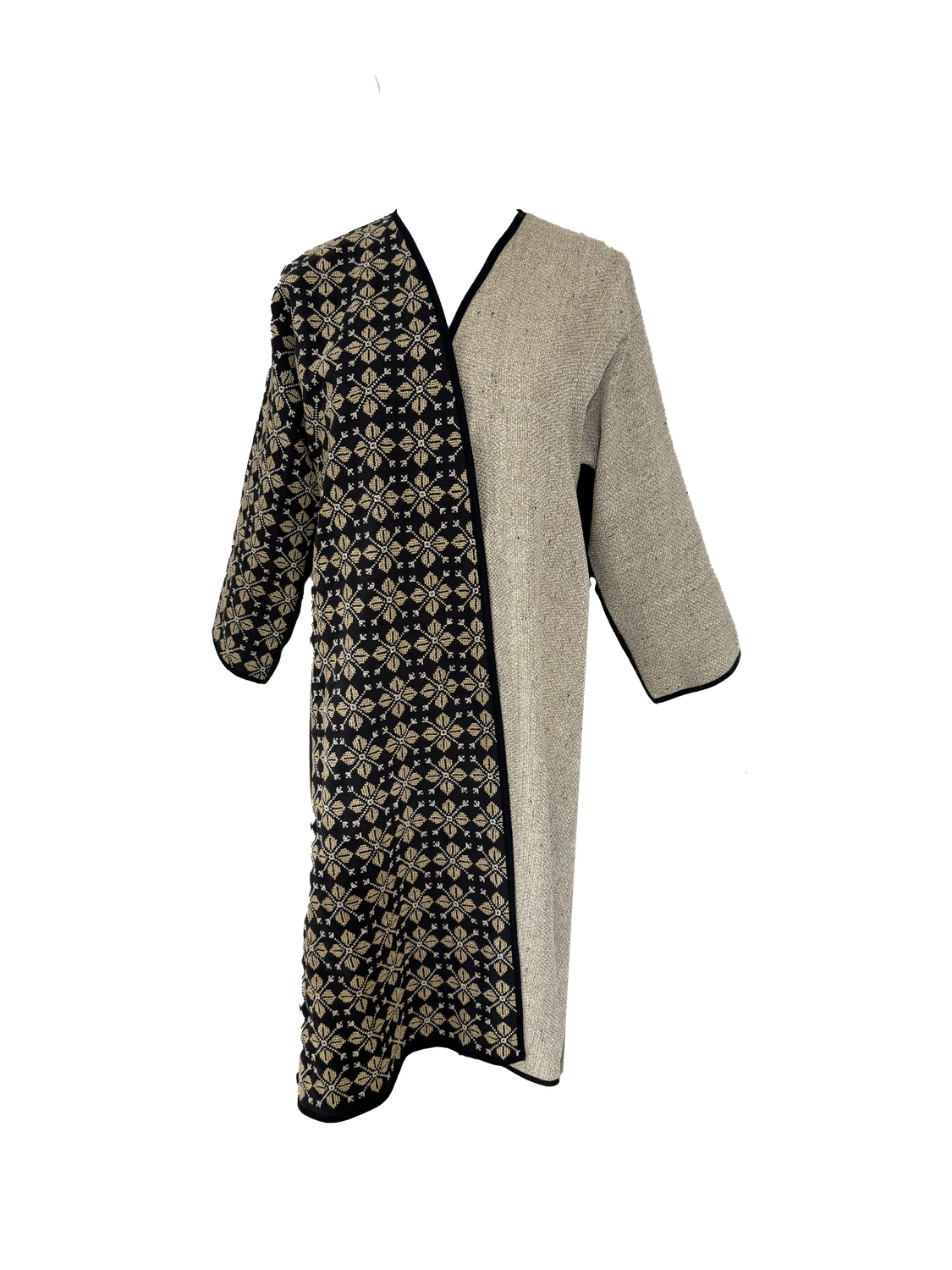 Nadia Dajani x UNHCR Beige, and Grey and Black Abaya with Gold Hand Embroidery