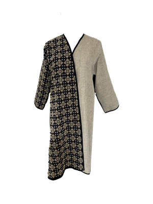 Nadia Dajani x UNHCR Beige, and Grey and Black Abaya with Gold Hand Embroidery