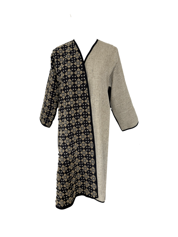 Nadia Dajani x UNHCR Beige, and Grey and Black Abaya with Gold Hand Embroidery
