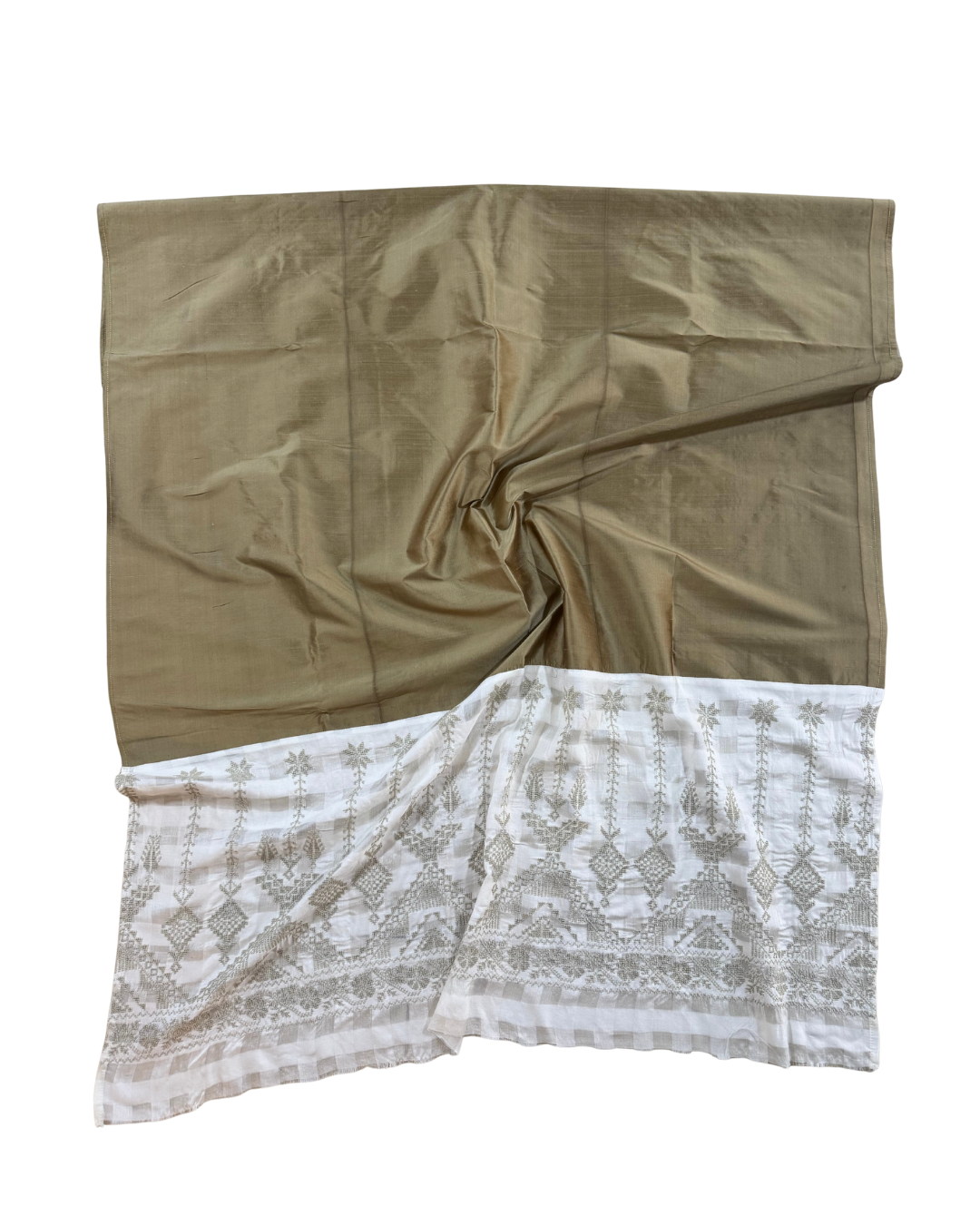 The Embroidered Double Width Silk Scarf in Gold with Heavy Embroidery