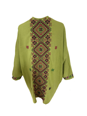 Nadia Dajani x Jerash Camp Green Round Jacket with Hand Embroidery