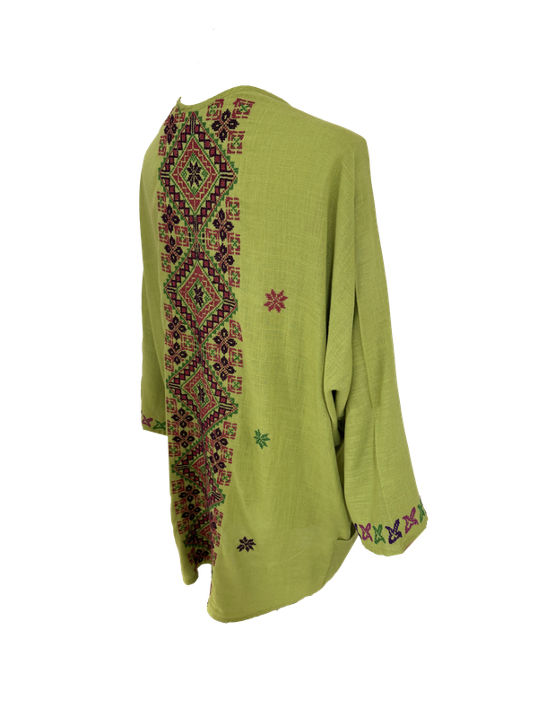 Nadia Dajani x Jerash Camp Green Round Jacket with Hand Embroidery