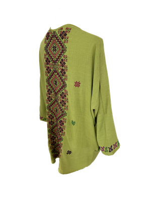 Nadia Dajani x Jerash Camp Green Round Jacket with Hand Embroidery
