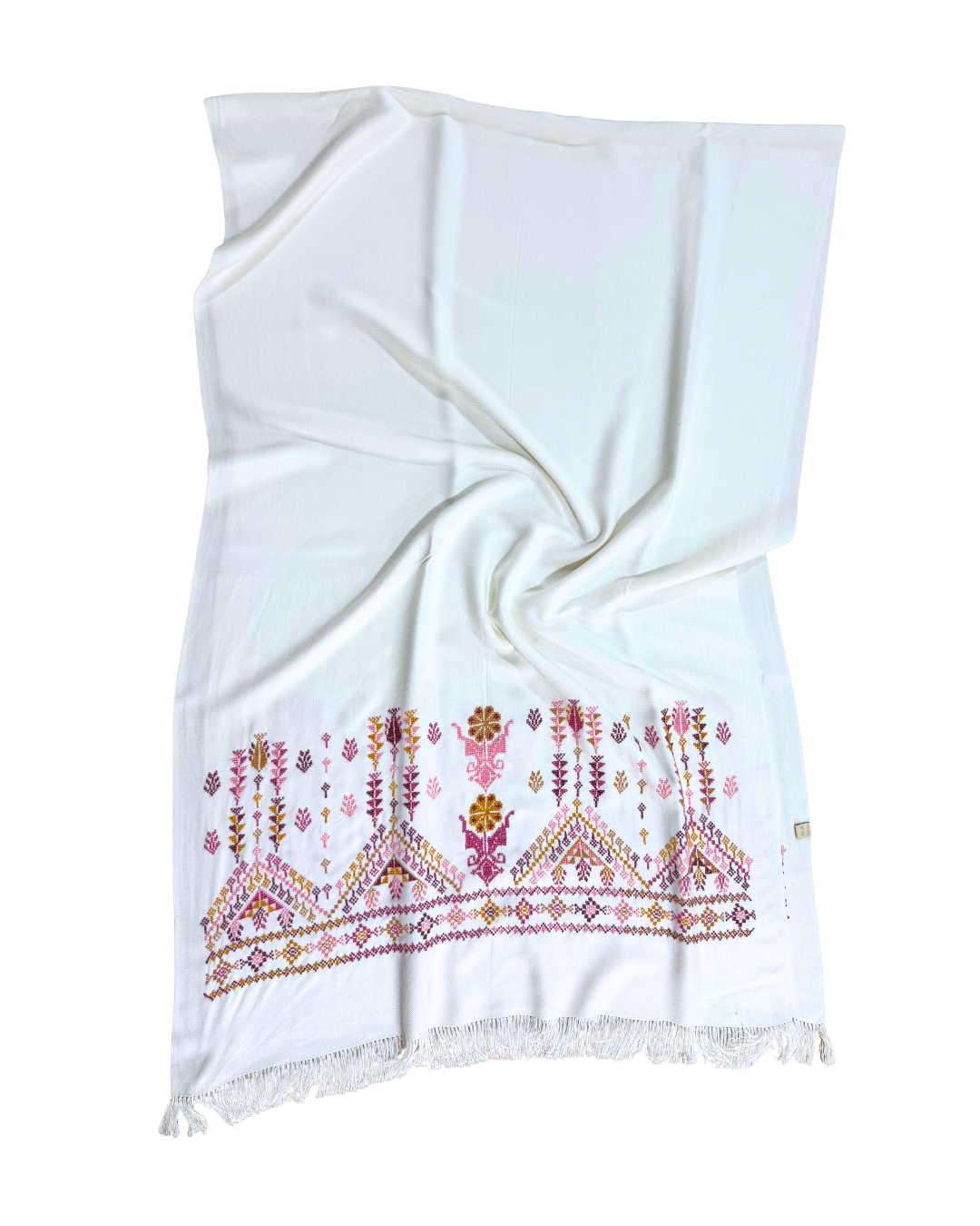 Width Hand Embroidered Heavy Cotton Scarf in White